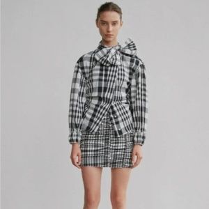 ZARA black white plaid ruched mini skirt SMALL